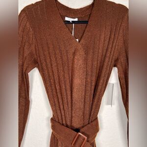 Stitch Drop Brown Ribbed Knit Sweater Dress with Belt 🔥 midi 🔥 NWT 🔥 XS
